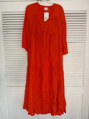 NWT! H&M Bright Orange Tiered Maxi Dress - Size M